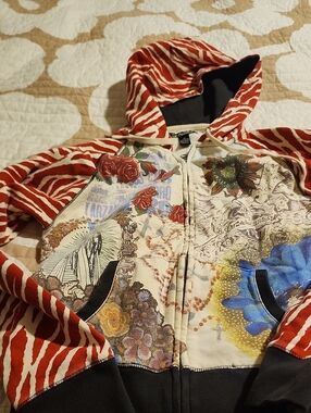 Lucky Brand Red & Cream Mixed-Print Zip Hoodie